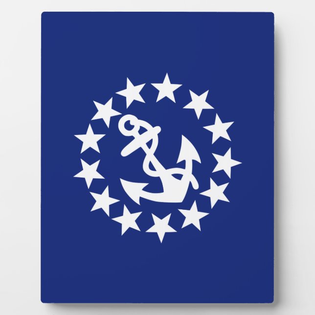 Plaque Photo Symbole de l'Ancre du drapeau du yacht sur bleu (Devant)