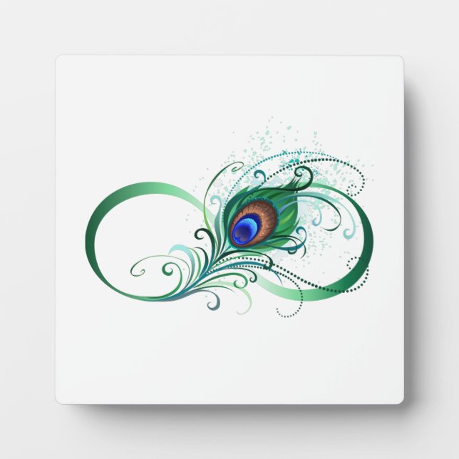 Plaque Photo Symbole d'infini avec plume de paon (Devant)