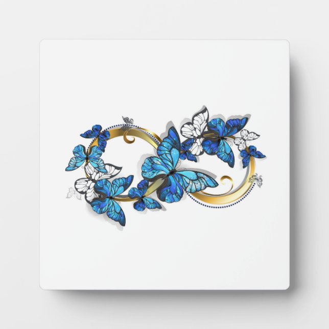 Plaque Photo Symbole infini de papillons Morpho bleus (Devant)