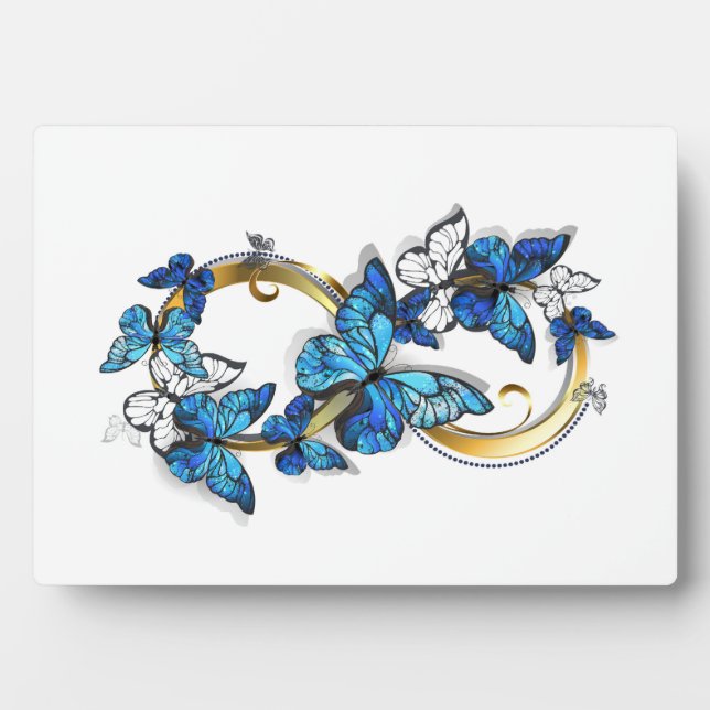 Plaque Photo Symbole infini de papillons Morpho bleus (Devant)