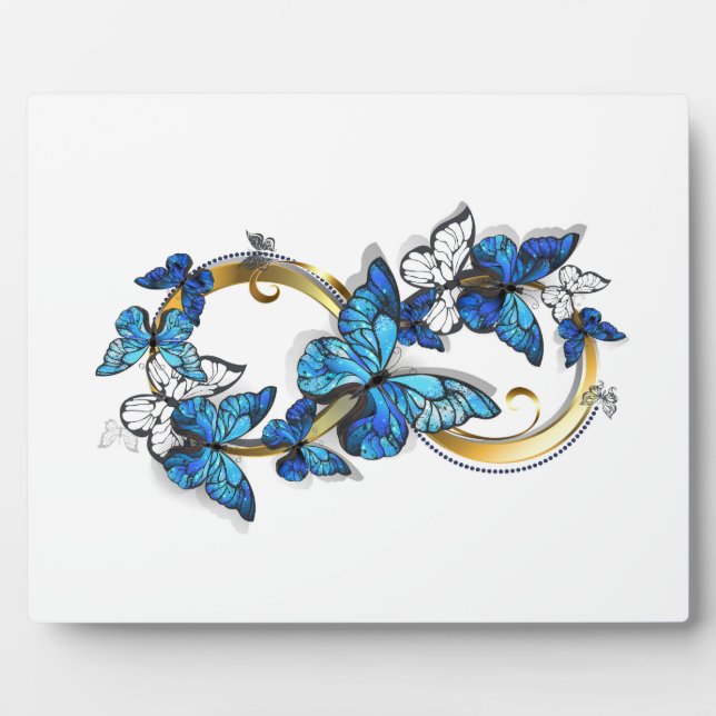 Plaque Photo Symbole infini de papillons Morpho bleus (Devant)