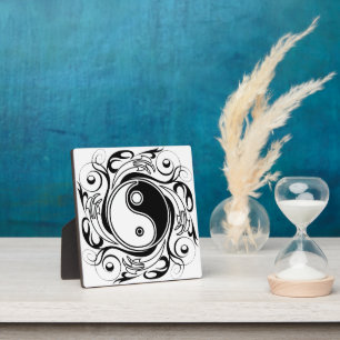 Plaque Photo Symbole Yin & Yang noir et blanc de style tatouage
