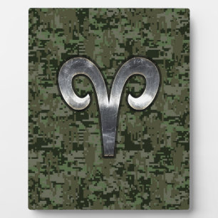 Plaque Photo Symbole Zodiac Silver Aries Camo numérique vert