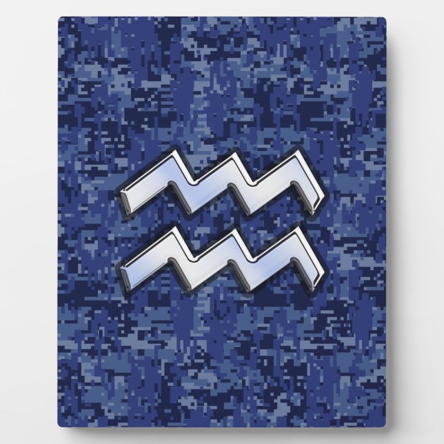 Plaque Photo Symbole Zodiaque Aquarius sur décor camo numérique (Devant)