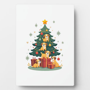 Plaque Photo T-Shirt Chien Arbre de Noël Mignon Drôle Chiens Ch
