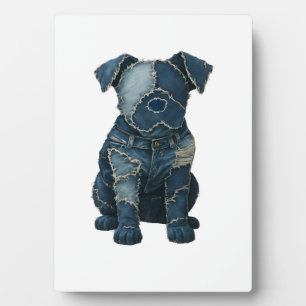 Plaque Photo T-shirt chien en patchwork de denim mignon