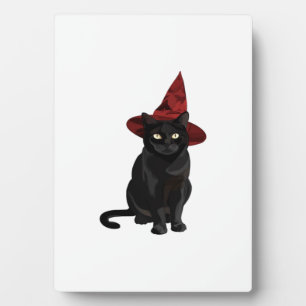 Plaque Photo T-Shirt Classique Chat Noir Mystique avec Chapeau