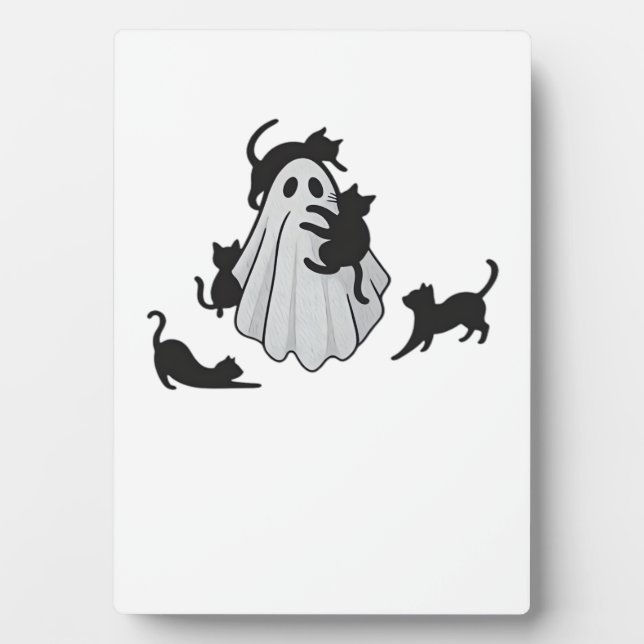 Plaque Photo T-shirt classique de chats noirs et fantômes (Devant)