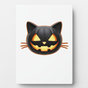 Plaque Photo T-Shirt Classique Emoji Citrouille Chat Noir