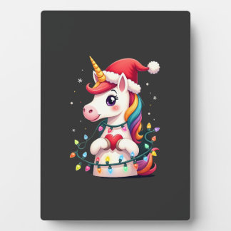 Plaque Photo T-Shirt de Noël avec chapeau de Père Noël licorne