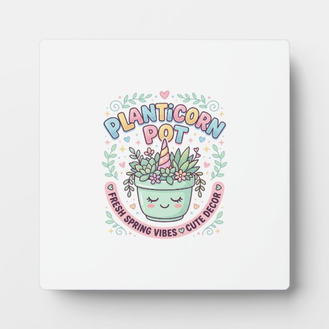 Plaque Photo T-shirt graphique avec licorne et pot de plante  (Devant)