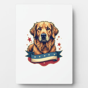 Plaque Photo T-shirt rétro patriotique avec gravure Golden Retr