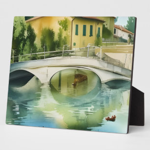 Plaque Photo Table à dessus en aquarelle représentant le pont d
