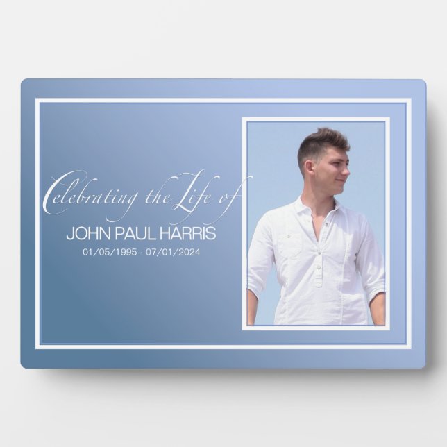Plaque Photo Table commémoratif de photo bleue (Devant)