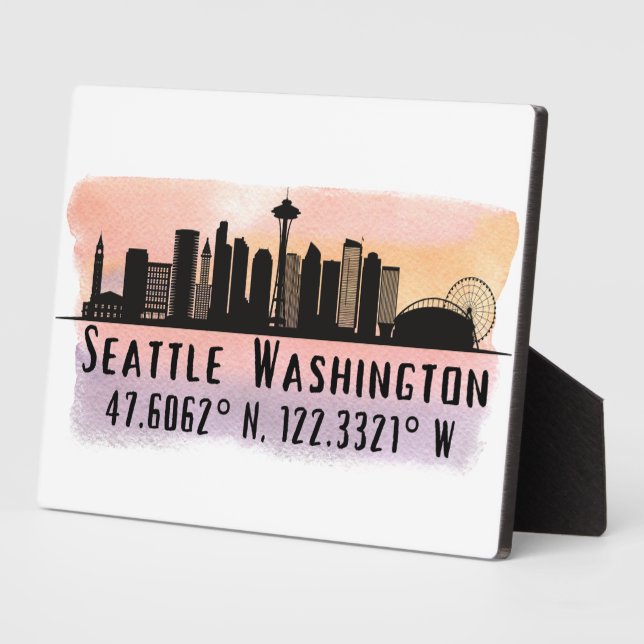 Plaque Photo Tablet PC Seattle Skyline Latitude et Longitude (Côté)
