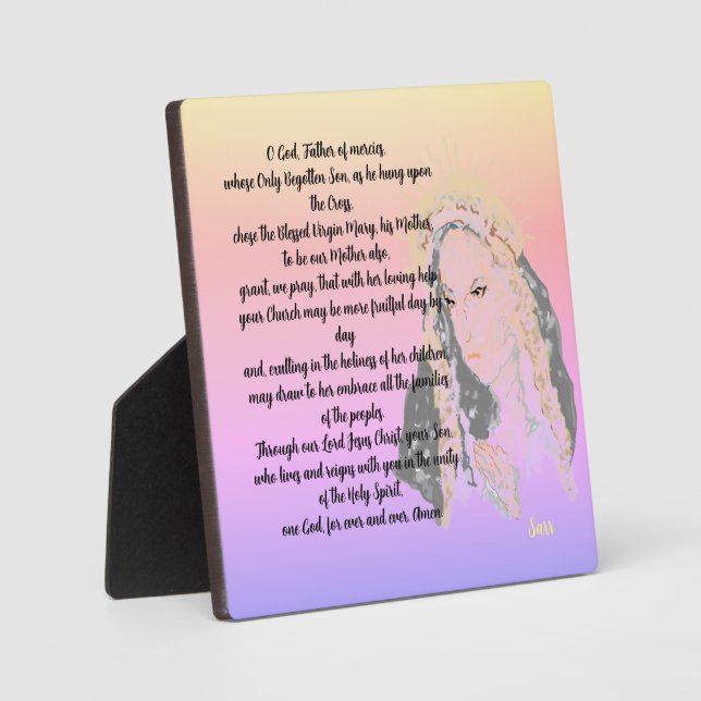 Plaque Photo Tabletop Easel Avec Toile ; Prière Vierge Marie (Recto)