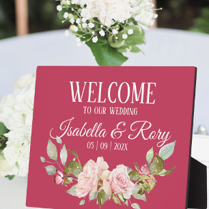 Plaque Photo Tablette Mariage Magenta et Rose Roses