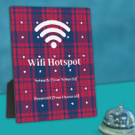 Plaque Photo Tartan - Patriotique - Bleu Rouge Étoiles Blanches<br><div class="desc">L'arrière - plan tartan est dans le vieux rouge de gloire,  vieux bleu de gloire et des étoiles blanches off. D'autres couleurs écossaises sont disponibles.</div>