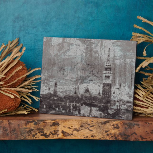 Plaque Photo Taupe et Cyan en survol Skyline Venise Italie Art (Côté)