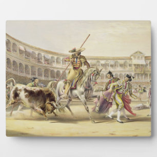 Plaque Photo Taureau chargeant un picador, 1865 (litho couleur)