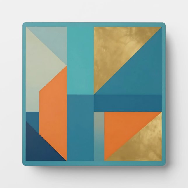Plaque Photo Teal Orange Or Géométrique Abstrait (Devant)