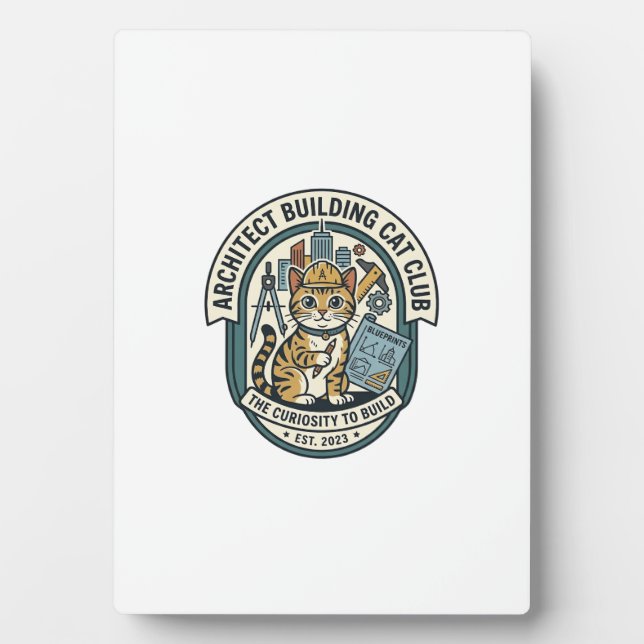Plaque Photo Tee shirt graphique chat bâtiment architecte Art - (Devant)