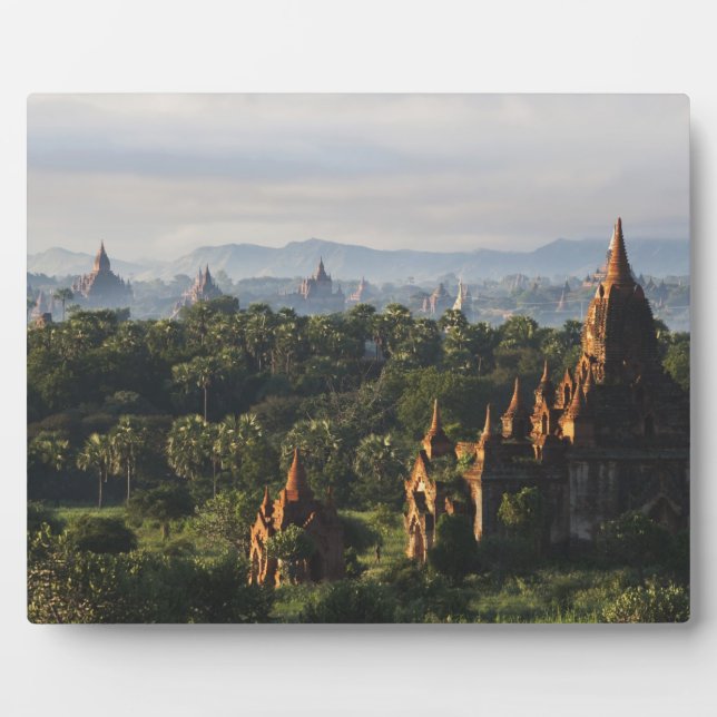 Plaque Photo Temples au lever du soleil, Bagan, Myanmar (Devant)