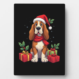 Plaque Photo Tenues de Noël drôles de chien Basset Hound Chapea