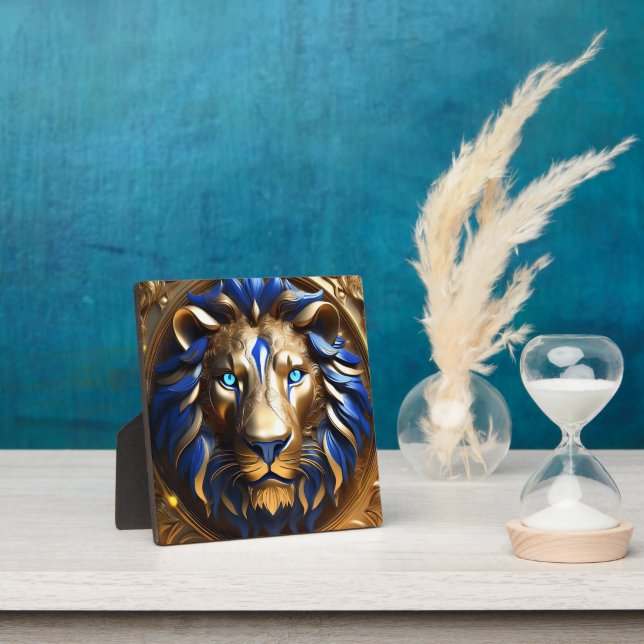 Plaque Photo Tête de lion bleu et or, (Insitu)