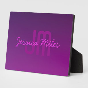 Plaque Photo Texte Monogrammé Moderne Éditable & Ombre Violet