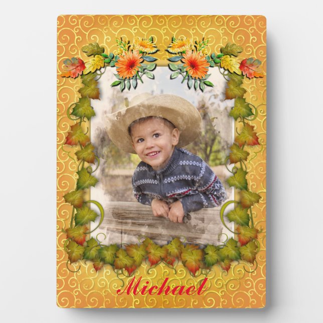 Plaque Photo Thankgiving Automne Maple Leaf et Sunflower (Devant)