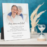 Plaque Photo Thanks To Parents from Newlyweds Wedding<br><div class="desc">Thanks To Parents from Newlyweds Wedding. Parents of the happy couple will feel very moved indeed to receive this wonderful message showing them how much they mean to you on your wedding day! Simply add your favorite photo of your parents at the top, then follows your own special message and...</div>