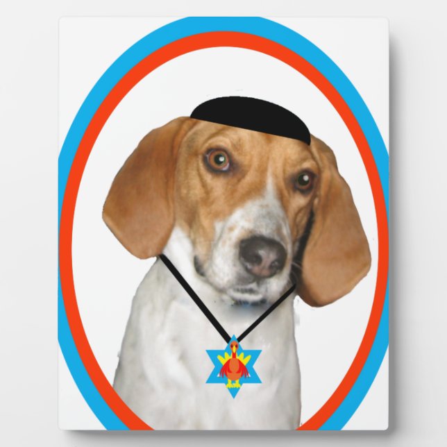 Plaque Photo Thanksgivukkah Funny Hound Dog with Yamaka (Devant)