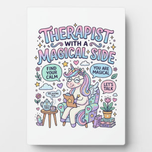 Plaque Photo Thérapeute Licorne avec un Cadeau Magique sur le C