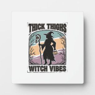Plaque Photo Thick Thighs Witch Vibes Vintage Halloween Tee_1