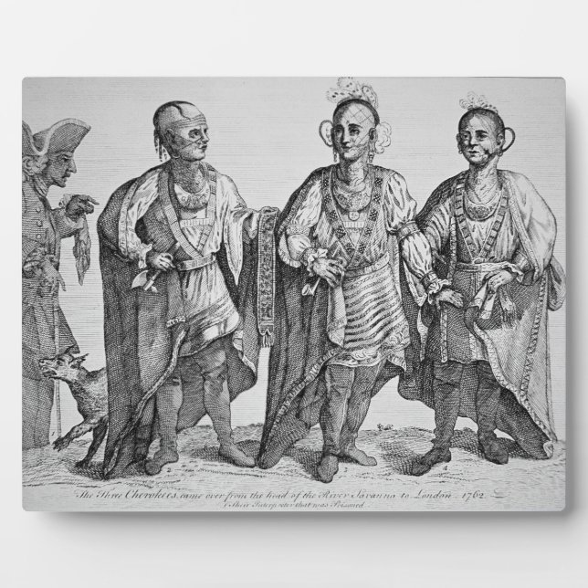 Plaque Photo Three American Cherokee Chiefs, 1762 (gravure) (Devant)