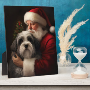 Plaque Photo Tibetan Terrier Père Noël Noël Festif