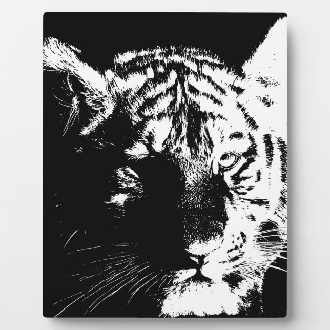 Plaque Photo Tigre noir et blanc Pop Art (Devant)