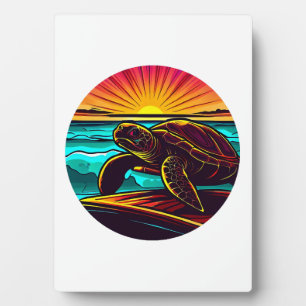 Plaque Photo Tortue au coucher du soleil, conception de la natu