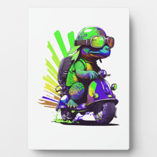 Plaque Photo Tortue Colorée Drôle Sur Un Scooter Copie