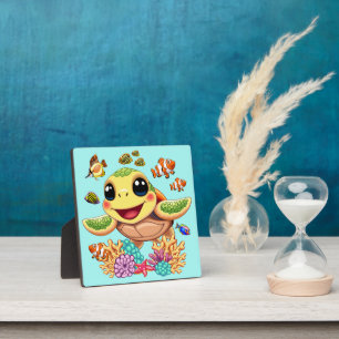 Plaque Photo Tortue de mer Bébé heureux et mignonne personnage