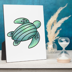 Plaque Photo tortue de mer dessin animé bleu vert peint à l'aqu