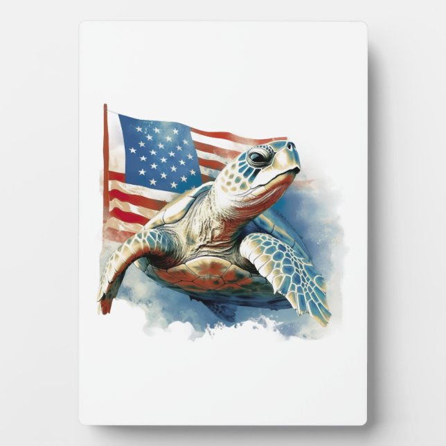 Plaque Photo Tortue de mer Drapeau Américain (Devant)