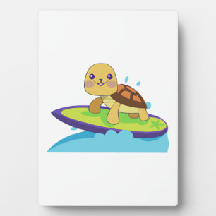 Plaque Photo Tortue sur planche de surf