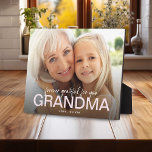 Plaque Photo Toujours Reconnaissant Pour Vous Grand-Mère Tenue<br><div class="desc">Faites savoir à grand-mère à quel point elle est spéciale et ce qu'elle veut dire pour vous avec cette belle plaque de photo. Ajoutez simplement une photo personnalisée de votre choix. Le texte dit 'éternellement reconnaissant pour vous' GRANDMA (qui peut être changé à n'importe quelle relation} et le nom de...</div>