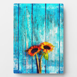 Plaque Photo Tournesols Sur Le Pont En Bois