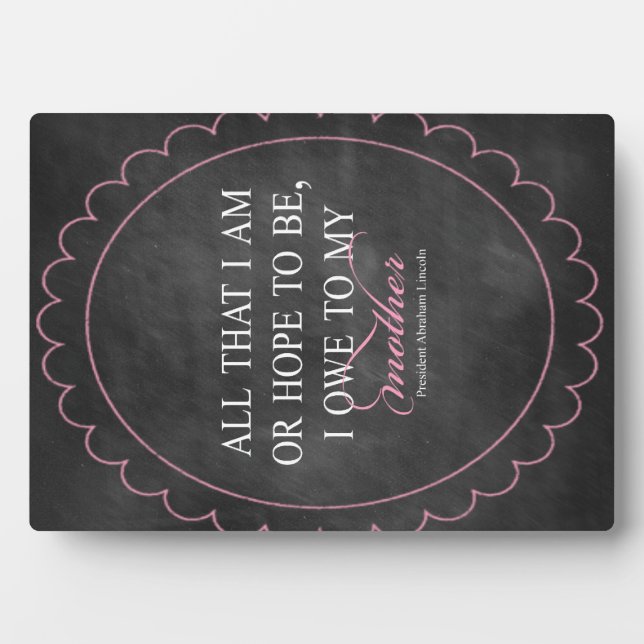 Plaque Photo "Tout Ce Que Je Suis Ou J'Espère Être Je Dois À Ma (Devant)