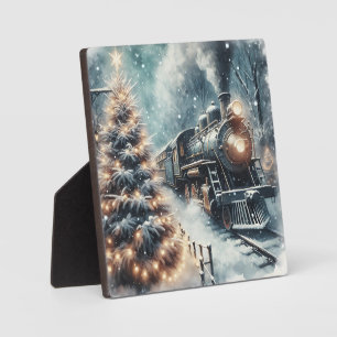 Plaque Photo Train à l'ancienne et scène d'hiver Vintage