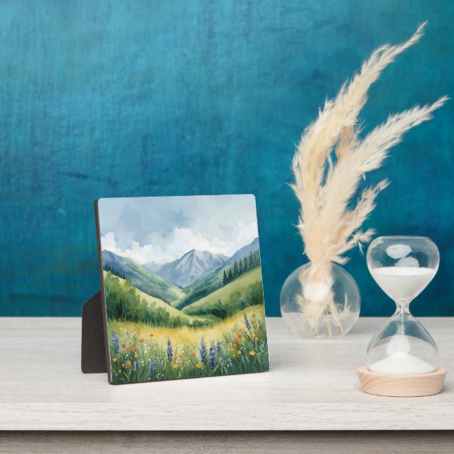 Plaque Photo Tranquille Mountain Meadow - Aquarelle Nature Wall (Insitu)
