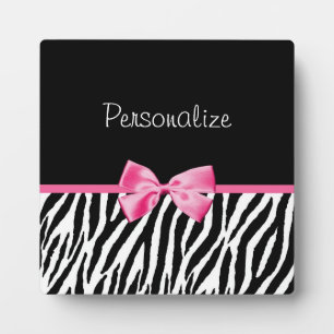 Plaque Photo Trendy Black And White Zebra Print Rose Ribbon